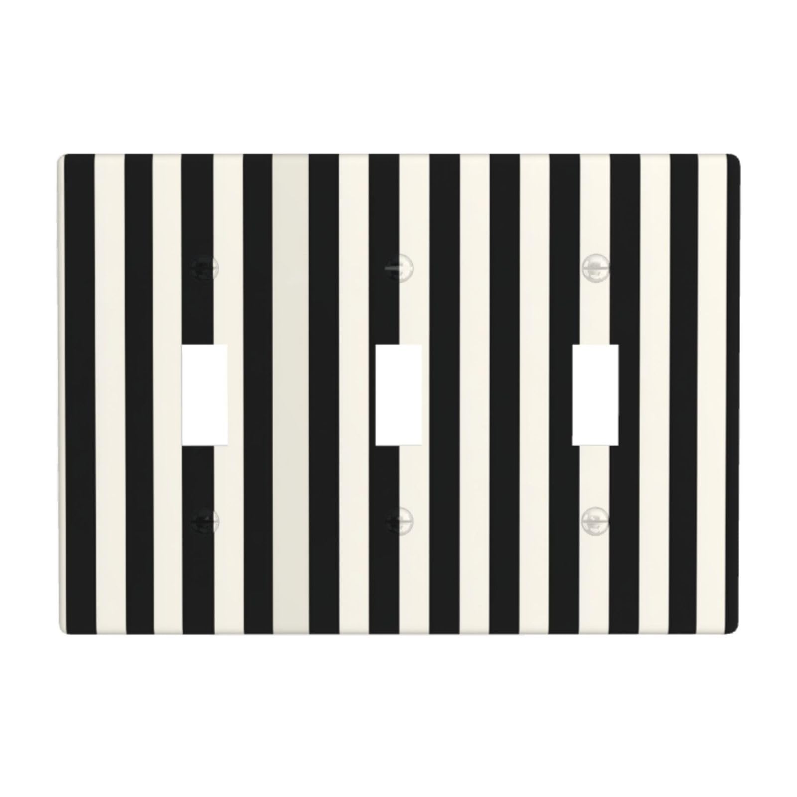 Woshuwo White Black Stripes Light Switch Covers 3 Gang Triple Toggle Wall Plate Switchplate Electrical Faceplate For Bathroom Kitchen Bedroom Decor