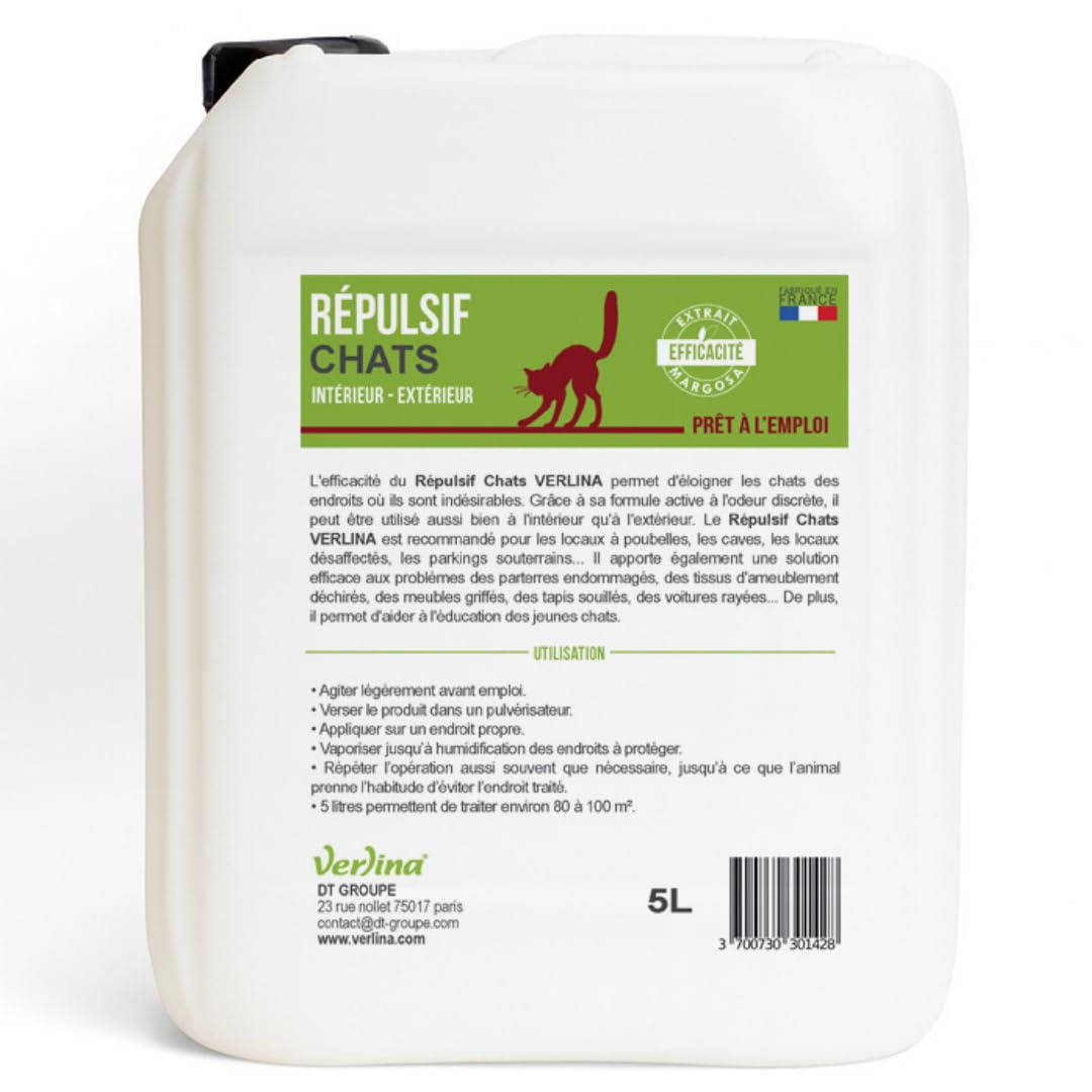 Répulsif Chats Intérieur Extérieur Naturel 5 litres Prêt à l'emploi Spray Non Tachante Protection Longue Durée