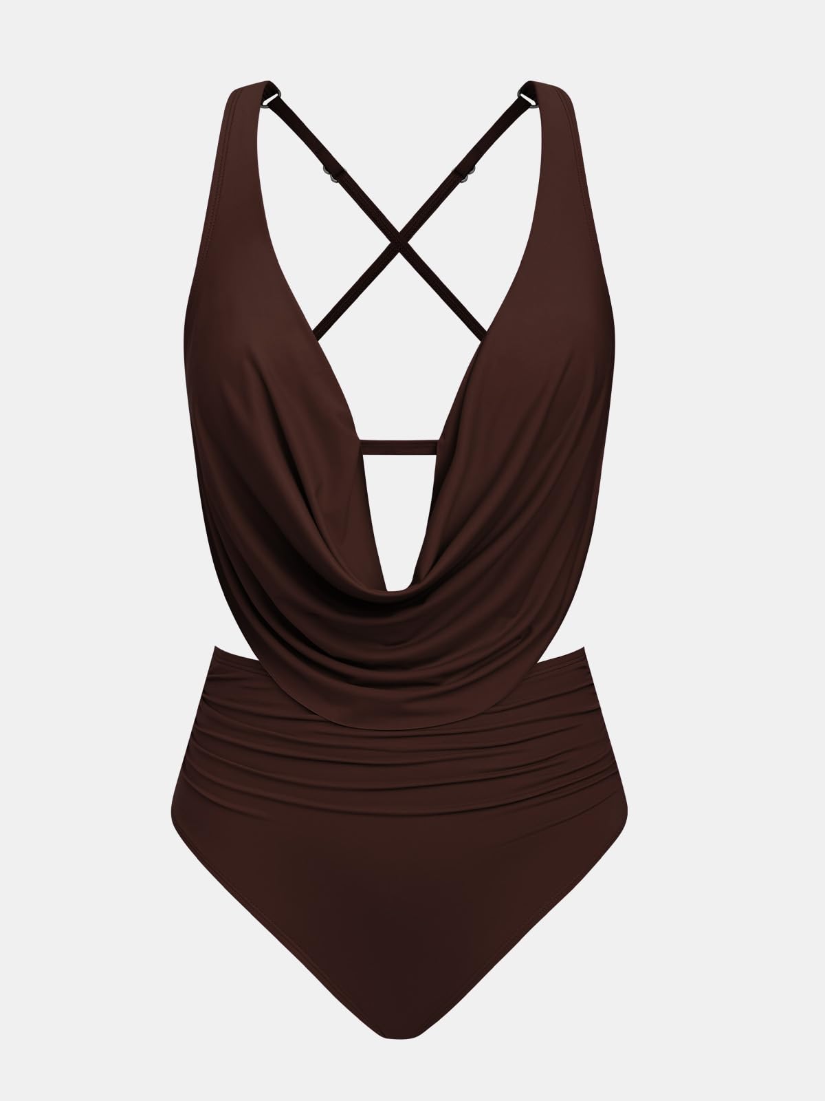 CUPSHE Damskie dwuczęściowe zestawy bikini z wysokim stanem głęboki dekolt w serek kostiumy kąpielowe marszczone krzyżujące się plecy hak regulowane paski