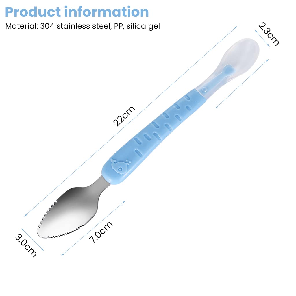 SNOWIE SOFT® Baby Spoon Feeding 2 in 1 Fruit Silicone Spoon Scraper for Baby Feeding Multifunction Serrated Fruit Spoons for Kids/Toldder with Travel Case (Blue) - Image 4 thumbnail
