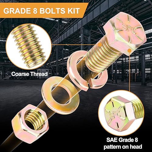 Image of VIGRUE 636PCS Grade 8 Bolt Assortment Kit, 1 /4-20, 5 /16-18, 3 /8-16, 1 /2-13 Heavy Duty SAE Bolts and Nuts Washers Kit