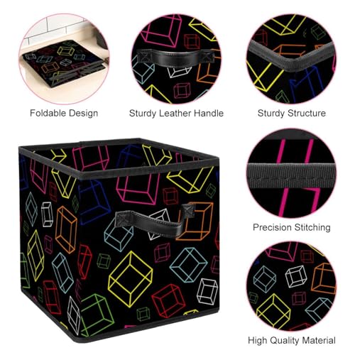 Boîte de rangement pliable cube en tissu noir géométrique pour placard