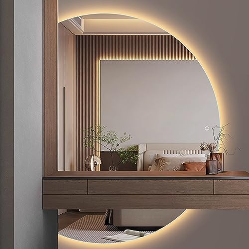 Preisvergleich Produktbild LED großer Badezimmerspiegel, 3-farbig dimmbarer Wandspiegel, Halbmond, intelligenter Antibeschlag-Kosmetikspiegel, halbkreisförmiger rahmenloser dekorativer Spiegel, unregelmäßiger explosionsgeschü