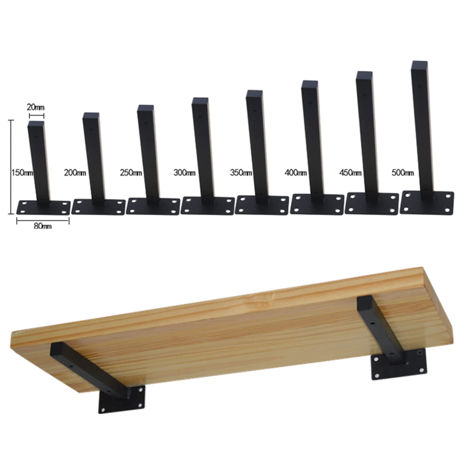 2 Soportes de Estante,Soporte de Tablero Andamio Metal,Soporte de estantería Resistente,Estante de Pared,para estantes de Libros,Cocinas,Mesa de Pared para Bricolaje,500mm/20in