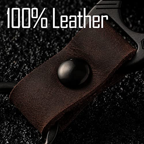 Image of KeyUnity KM02 Titanium Belt Clip Carabiner Leather Keychain Holder with Removable Stainless Steel Key Ring