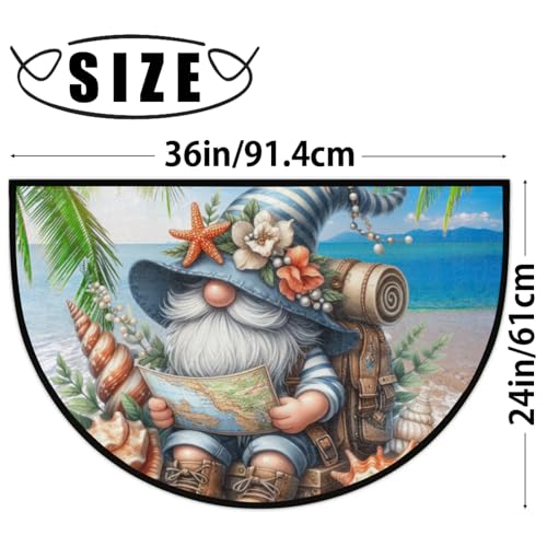 Image of Half Round Door Mat Palm Trees Gnome Non Slip Half Moon Rug Indoor Entrance Washable Half Circle Area Rugs Semi Circle Bathroom Rugs Floor Carpet for Kithen Bedroom Fireplace Decor