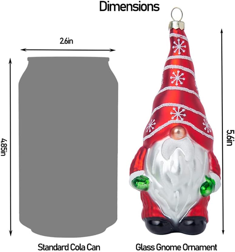 Set of 2 Hanging Glass Gnome Christmas Ornaments, Hand Blown Glass Gnome Ornaments for Christmas Tree Decorations - Image 6