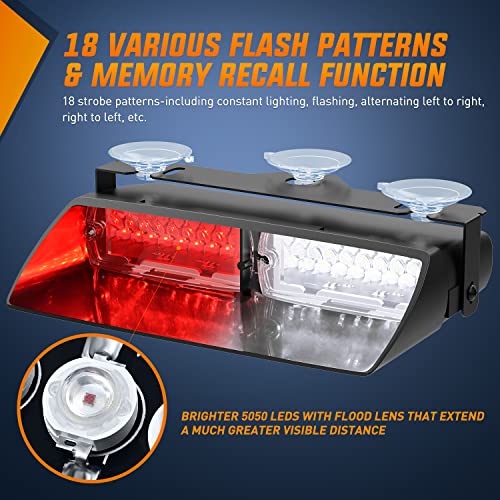 Image of Nilight Red and White Emergency Strobe Lights Windshield Hazard Warning Safety Flash with Suction Cups Super Bright LED Light for Police Enforcement Firefighters Vehicle Truck