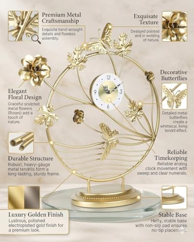 Image of Table Clock,Desk Clocks,Metal Clock,Classic Mantel Clock,for Living Room,Office,Kitchen, Bedside (PK-09)