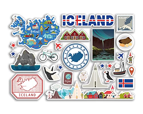 A5 Aufkleberbogen Island-Wahrzeichen Vinyl-Aufkleber – Islandkarte Flughafen Stempel Skyline Flagge Reise Urlaub Land Stadt Ästhetik #80299