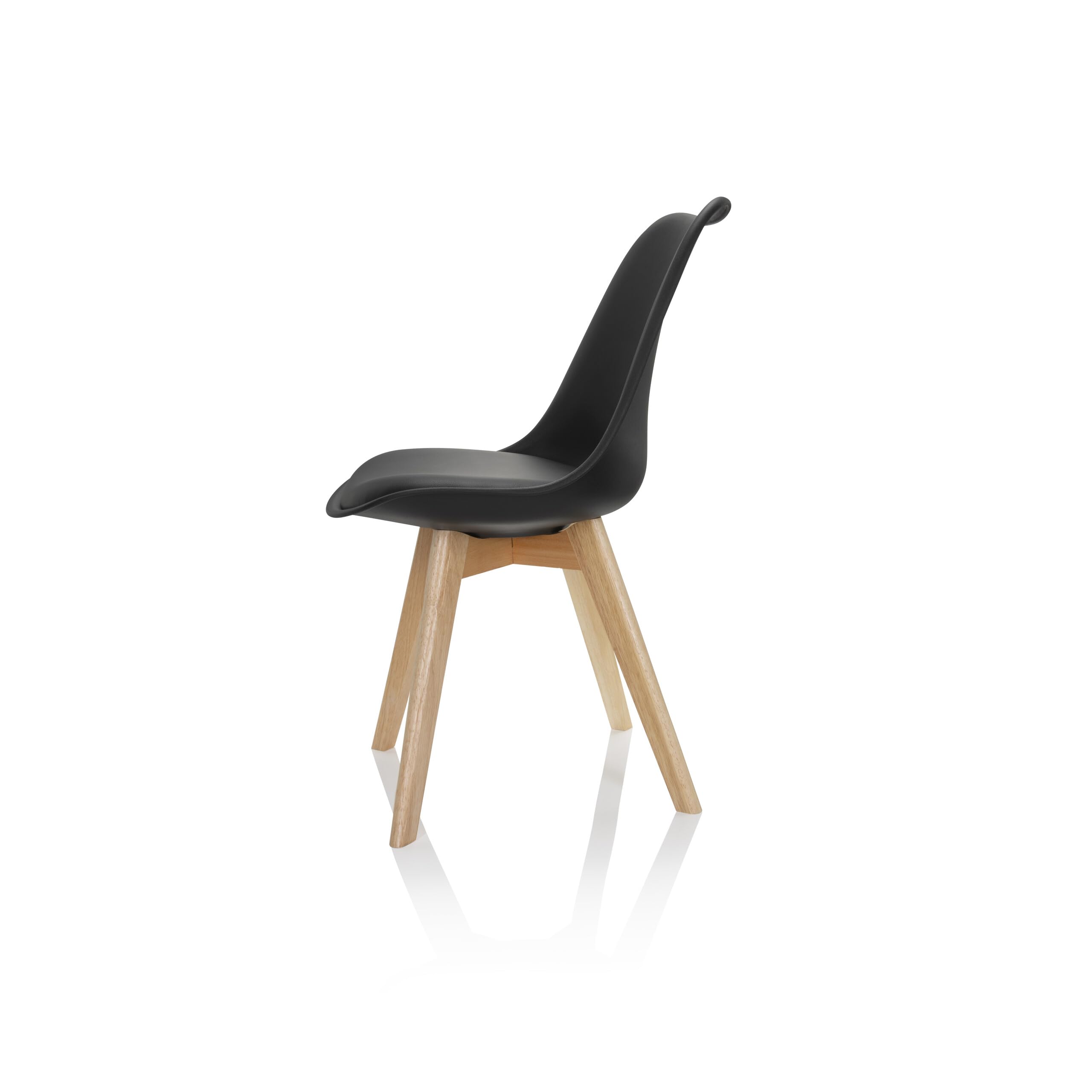hjh OFFICE 4er Set Esszimmerstühle Scandi Massivholz Beine Buche, Stuhl Küchenstuhl gepolstert im Retro-Design, Kunststoff Schwarz 661011