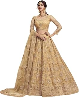 Febstica Women's Net Embroidered Work Semi-Stitched Lehenga Choli With Dupatta Ready to Bridal Wedding Lehenga Choli for Womens