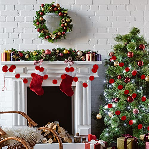Tatuo 79 Inch Pom Pom Garland Christmas Hanging Garland Felt Ball Garland 48 Balls 2.4 Inch Christmas Tree Decoration For Wall Room Festival Wedding Birthday Xmas Party Decorations (Red) #TOP3