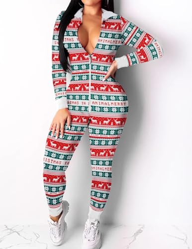 Ekouaer Halloween Onesie Women Sexy Pajamas Christmas Onepiece Jumpsuit - image 2