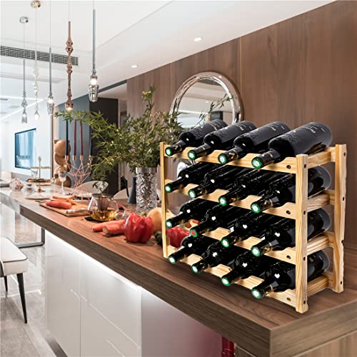 Homegoal Wooden Wine Rack, Free Standing Wine Bottle Holder Cabinet Shelf, 16 Bottle 4 Tiers Solid Pine Wood Wine Storage Racks Countertop For Home Cellar Pantry Kitchen Living Room Bar #TOP6