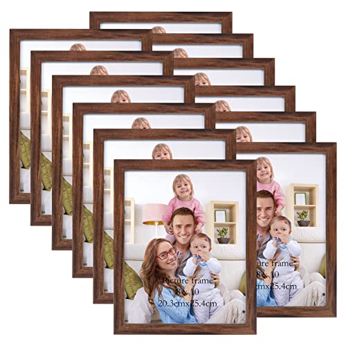 Image of Giftgarden 8x10 Picture Frame Brown Set of 12, Multi Rustic Walnut Wood-Color 8 by 10 Photo Frames Bulk for Wall or Tabletop Display