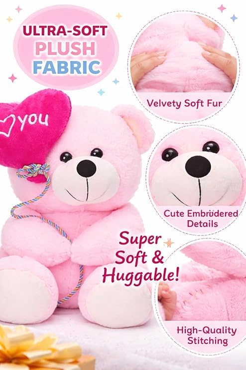 Image of ZEXSAZONE I Love You Heart Balloon Teddy Bear Soft Toy | Cute Plush Teddy with Love Message Balloon | Romantic Gift for Girlfriend, Wife, Boyfriend | Valentine, Anniversary & Birthday Gift.