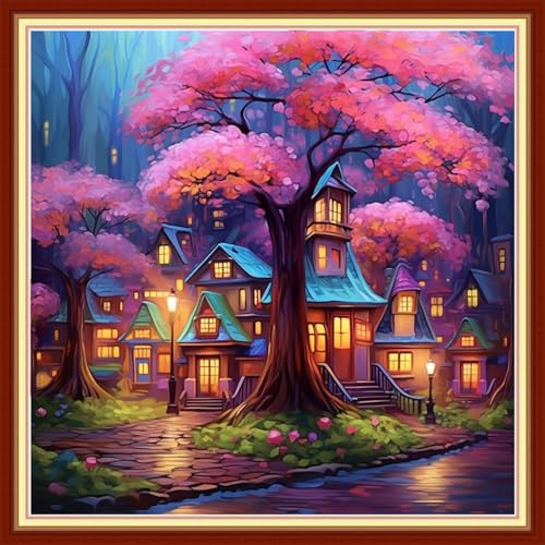 Image of Artvxeay Stamped Cross Stitch Kits | Embroidery Kits for Beginners Craft Kit Needlepoint for Adults Supplies DIY 11CT-(Dream Cabin 18x18 inch)