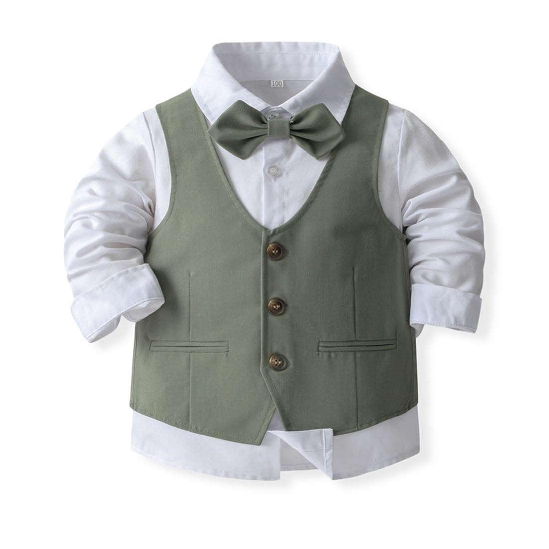IMEKIS Ensemble 4 pièces pour bébé garçon - Costume gentleman formel - Pour anniversaire, mariage, baptême, smoking - Chemise boutonnée - Pantalon + gilet et nœud papillon