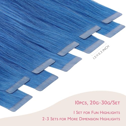 Image of WENNALIFE Tape in Hair Extensions Human Hair Blue Tape in Extensions, 10pcs 30g 20 inch Remy Invisible Tape Ins Straight Colored Soft Real Human Hair Tape in Extensions Refill Set Extensions
