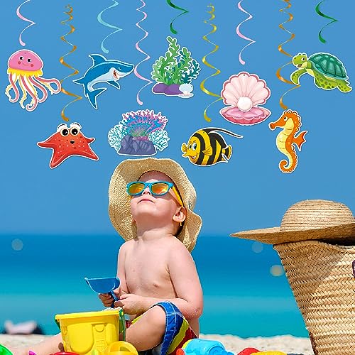 Image of Under The Sea Party Decorations, Kaluofan 36 Pcs Ocean Themed Party Decorations, Under The Sea Ocean Themed Tropical Fish Ceiling Hanging Swirl