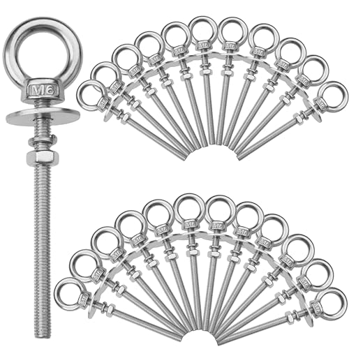 Image of 24 Pack M6 Stainless Steel Eye Bolts with Nuts, 1 /4 inch x 3 inch Eye Bolts