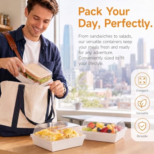 Image of Hiceeden 100 Pcs Sandwich Boxes with Lid White Square Paper Charcuterie Box