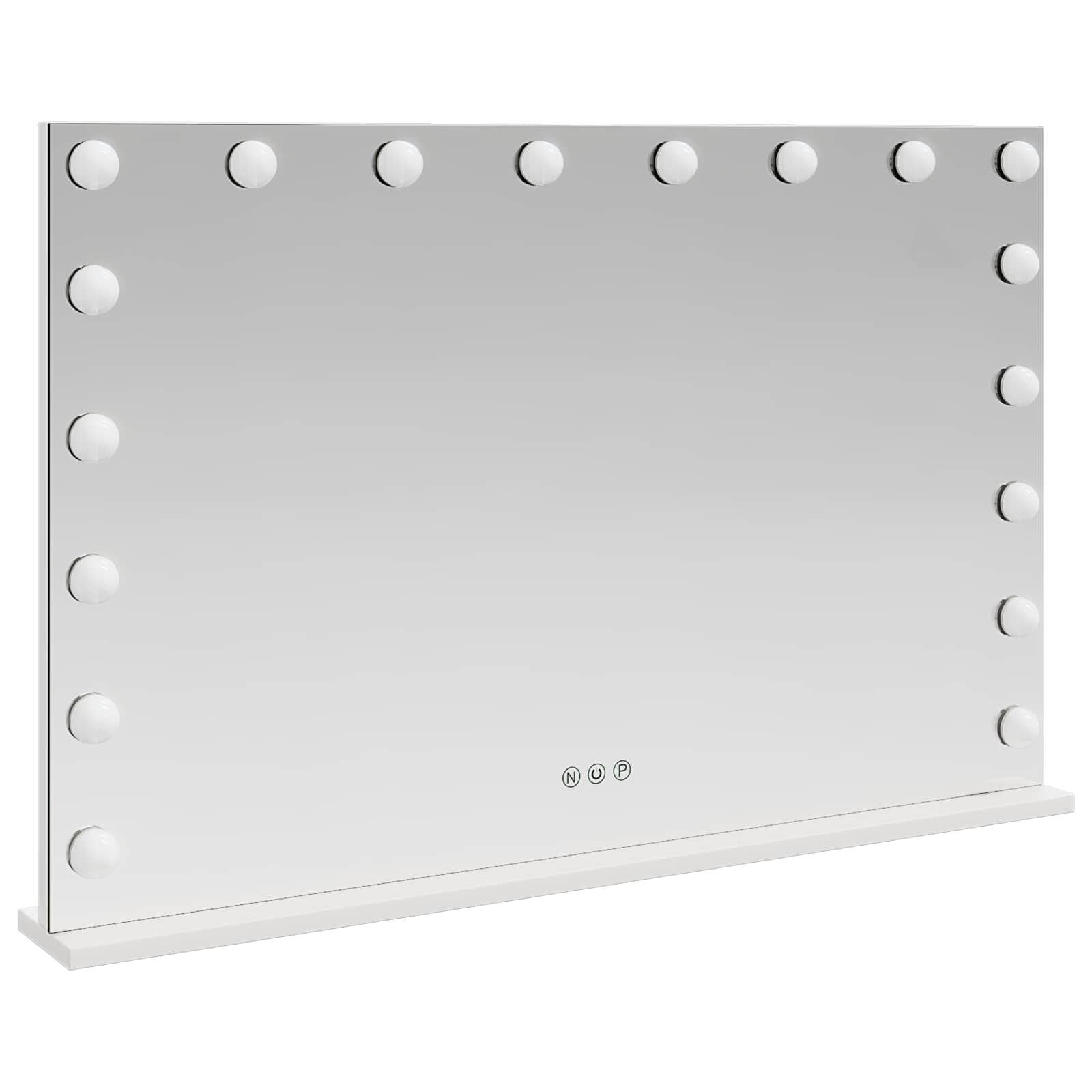 Lusterko do makijażu LED, białe, ze szkła i stali, 80 x 10 x 52,5 cm, z 3 trybami kolorów, możliwość ściemniania, sterowanie Smart Touch, antypoślizgowa podstawa, montaż na stole i na ścianie