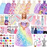 Miunana 110+ Kleidung für Puppen Puppenkleidung Fashion Kleider Tops Bluse Hosen Abendkleider Badenanzüge Minikleider Schuhe Kleiderbügel Handtasche Flügel Zubehör für 11,5 Zoll Mädchen Puppen