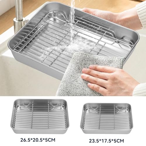 Teglia per Arrosti con Griglia - Padella Antiaderente Rettangolare in Acciaio Inossidabile per Tacchino, Barbecue e Forno (S) - immagine 6