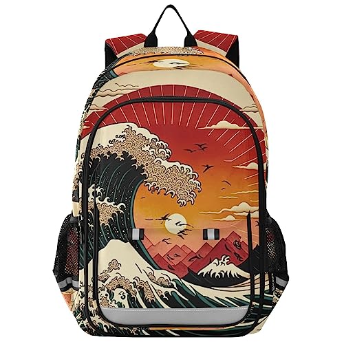Raising Wave Japanese Style Kids School Backpack for Girls Boys, Travel Backpacks with Reflective Strip Multiple Pockets for School Hiking Summer Camp 17.7 inches