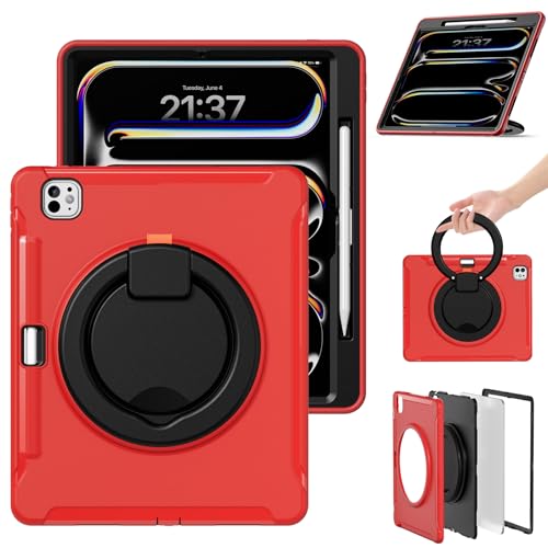 Funda para iPad Pro 13 M5 2025抗震壳带360度旋转支架与屏幕保护红 4
