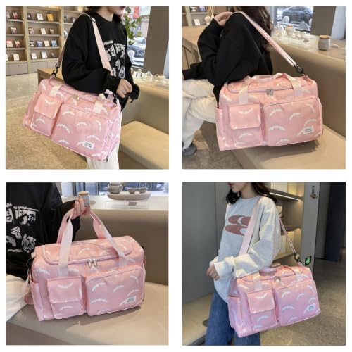 Image of Small Gym Bag for Women, Travel Duffle Bag Carry On Weekender Bag with Shoe Compartment