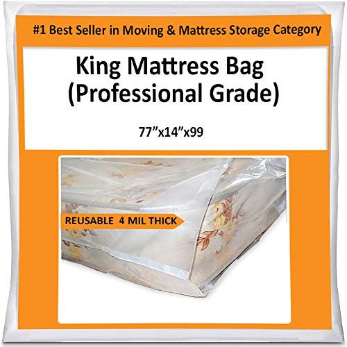 King Mattress Bag Cover for Moving Storage - Plastic Protector 4 Mil Thick