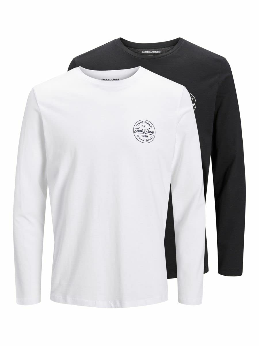 Jack & Jones Men's Multicolor Logo Casual T-Shirt 2 O-Neck Short Sleeve, White & Black, Xxl | Size: 2XL