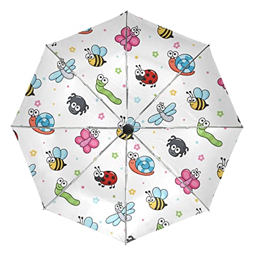 Parapluie automatique pliable Vnurnrn à motif insectes rigolos