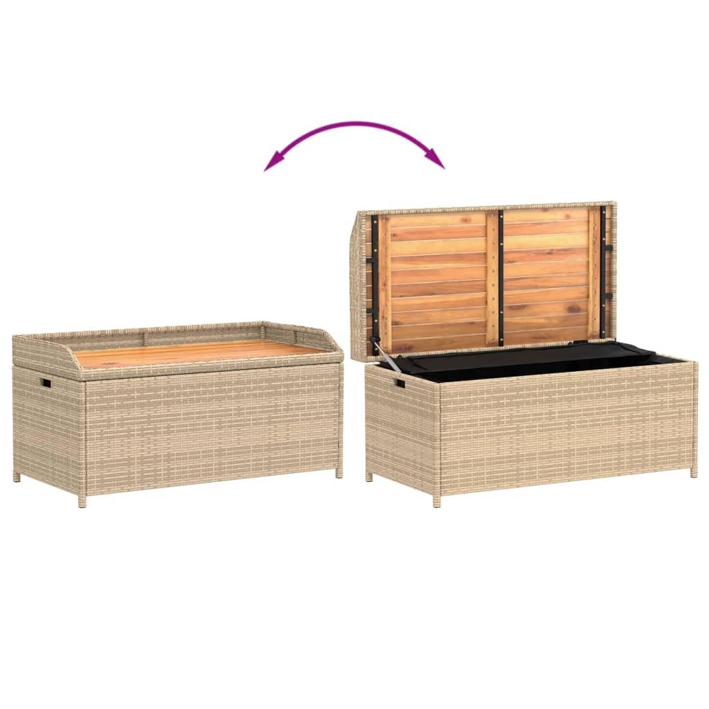 Panca Portaoggetti Beige Misto 100x50x52 cm Polyrattan e Acacia,Panca Portaoggetti Giardino,Panchina da Esterno,Panca Contenitore da Esterno-365951