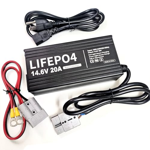 HERISKEER 12V/ 12.8V 20A LiFePO4 Lithium Battery Charger 14.6V 20Amp Smart Charger with Anderson Connector LED Indicator Special for LiFePO4 Deep Cycle 40AH-280AH Batteries Charger