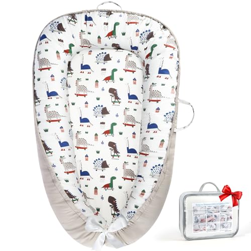 Image of Baby Lounger - Baby Lounger for Newborn 0-24 Months, Breathable Pure Cotton Baby Nest Lounger Cover, Baby Registry Newborn Essentials Gifts, Portable Floor Tummy Time Lounger for Home & Travel