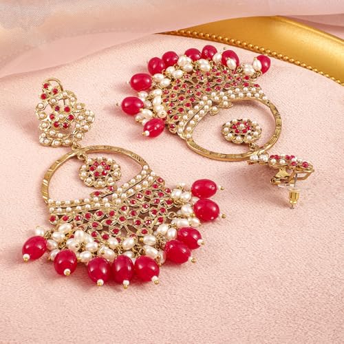 Image of Rubans Chandbali Earrings Gold Plated Kundan Jewellery Gift for Women & Girls