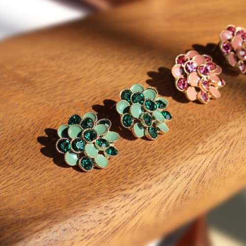 Sonateomber Large Crystal Cubic Zirconia Enamel Statement Flower Leaf Gold Stud Earrings for Women, Cute Big Sparkly Cluster Petal Floral Earings Birthday Prom Accessories Fashion Jewelry Gift4