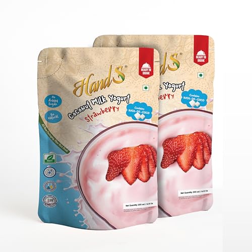 Image of HandS Dairy-Free Coconut Yogurt with Strawberry | Plant-Based Vegan Drink with Real Fruit Pulp & Palm Sugar | No Preservatives or Chemicals | 200g Each (Pack of 2)