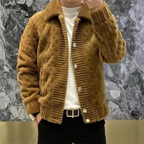 Men's Long Sleeve Lapel Cardigan Sweaters Button Down Cable Knitted Sweater4