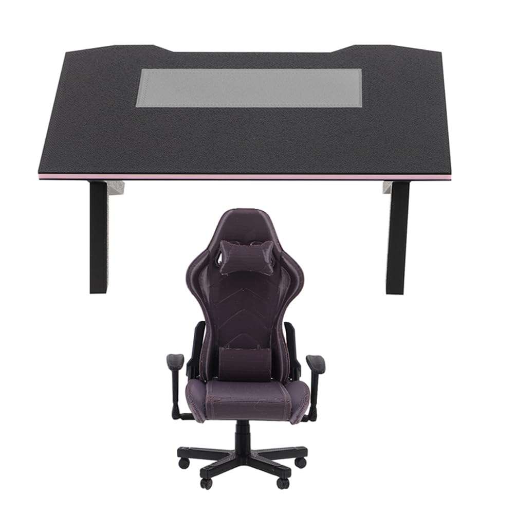 LOGOFUN 2pcs Miniature Gaming Desk and Chair 1:12 Scale Dollhouse Decoration Accessories Tiny Scene Model Black DIY Craft