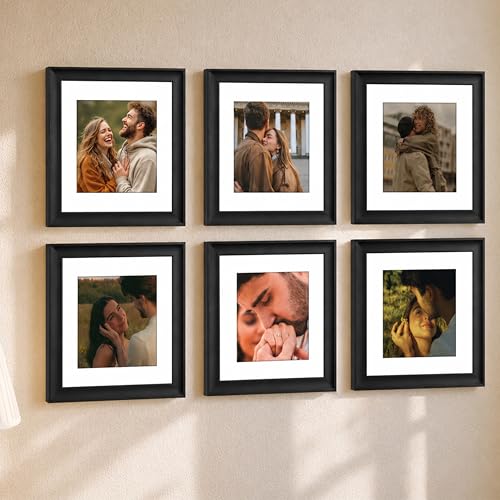 Image of Art Street Wooden Photo Frame for living room, Aesthetic Cave Design Photo Frames for Photograph, Art Work, Certificates Set of 6 (8x8 Inch, Black)
