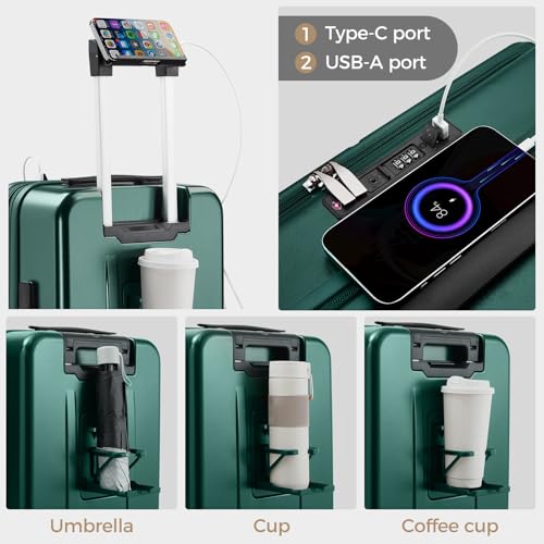 Image of Carry on Luggage Top opening Suitcases, Expandable with Cup Holder and USB Charging Port,Lightweight with Front Pocket Rolling Suitcases with Spinner Wheels