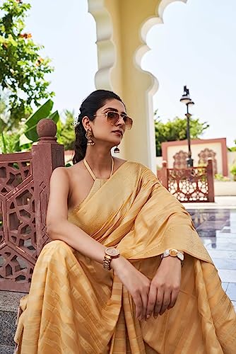 Image of Vardha Women's Banarasi Georgette Saree with Unstitched Blouse Piece - Gold Zari Woven Work Sarees for Wedding (Vritika)