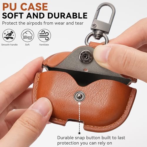 TNSNK for Airpods Pro 2 Case Leather, AirPods Pro Case with Keychain & Cleaner Kit for Apple Airpods Pro 2nd/1st Generation (2023/2022/2019), Full Protective Leather Case Cover for Men Women, Brown - image 3