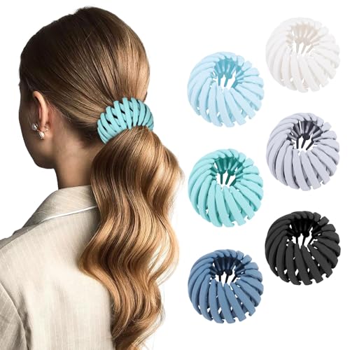 6Pcs Bird Nest Magic Hair Clips Hair Nest for Bun Strong Ponytail Holders Hair Accessories for Women Girls (Blue color scheme, Large)