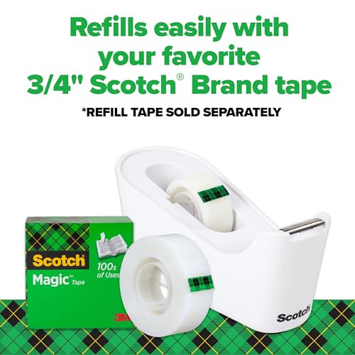 Image of Scotch Tape Dispenser,White,Great for School or Office and Includes 1 Roll of Scotch Magic Tape 3 /4 in x 350 in,ABS Material,(Pack of 4)